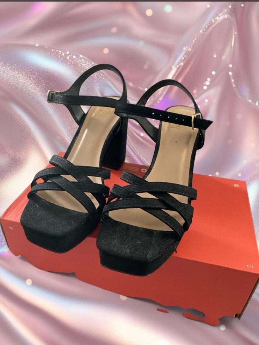 Black Strappy Block Heel Sandals - Women's Ankle Strap Dress Heels